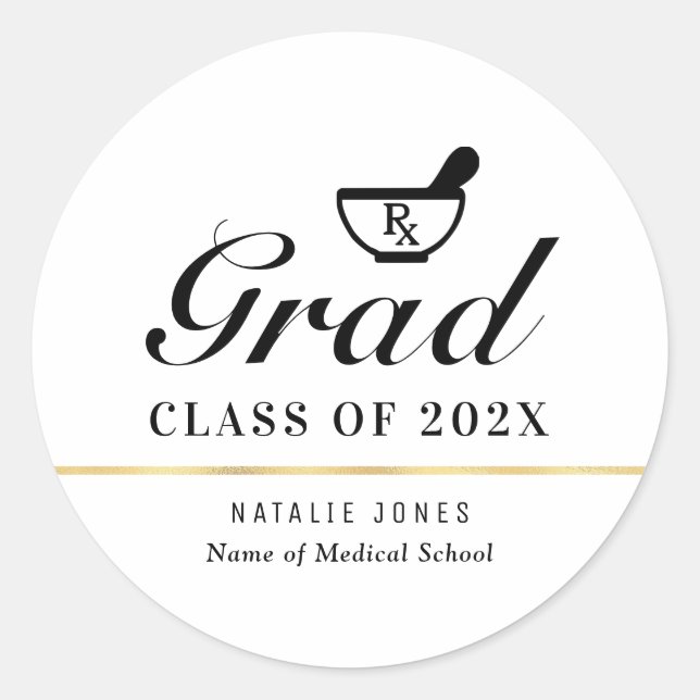 simple black phanarcy graduation  classic round sticker (Front)