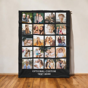 Simple Black Photo Collage 20 Picture Personalised Fleece Blanket
