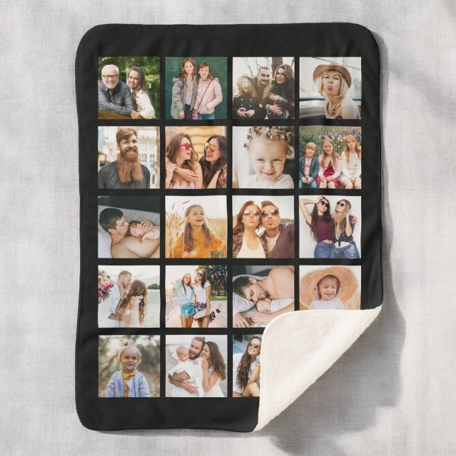 Simple Black Photo Collage 20 Picture Personalised Sherpa Blanket (Creator Uploaded)
