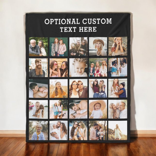 Simple Black Photo Collage 25 Picture Personalised Fleece Blanket (Creator Uploaded)