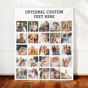 Simple Black Photo Collage 25 Picture Personalised Fleece Blanket