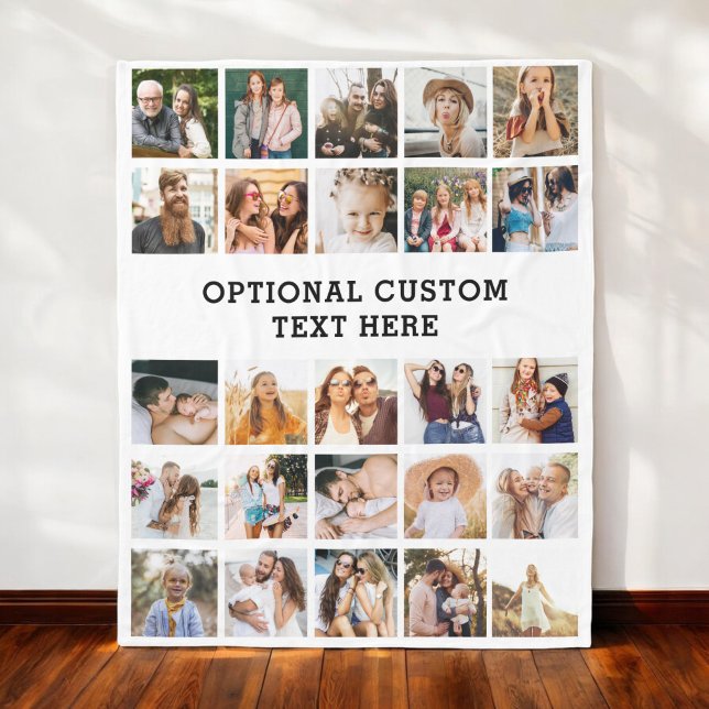 Simple Black Photo Collage 25 Picture Personalised Fleece Blanket (Creator Uploaded)