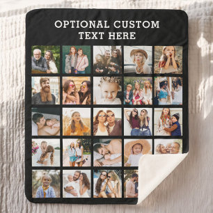 Simple Black Photo Collage 25 Picture Personalised Sherpa Blanket