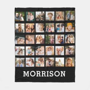 Simple Black Photo Collage 30 Picture Personalised Fleece Blanket