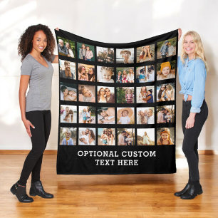 Simple Black Photo Collage 30 Picture Personalised Fleece Blanket