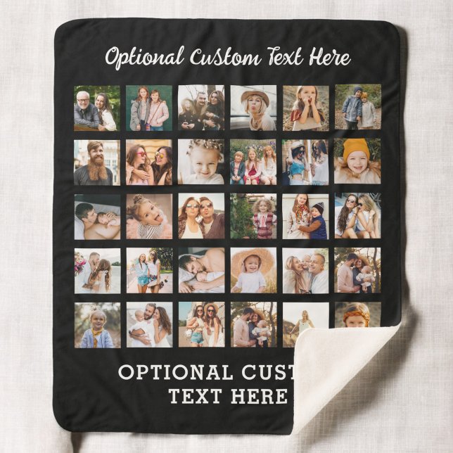 Simple Black Photo Collage 30 Picture Personalised Sherpa Blanket (Creator Uploaded)