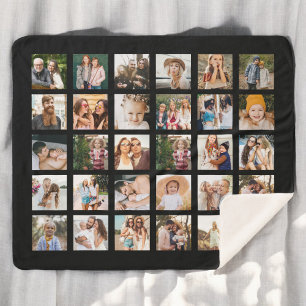 Simple Black Photo Collage 30 Picture Personalised Sherpa Blanket