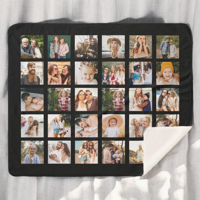 Simple Black Photo Collage 30 Picture Personalised Sherpa Blanket (Creator Uploaded)
