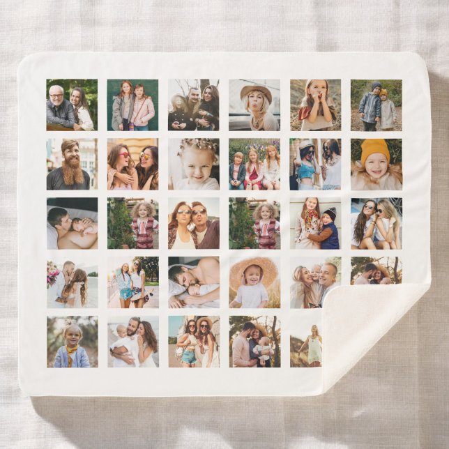 Simple Black Photo Collage 30 Picture Personalised Sherpa Blanket (Creator Uploaded)