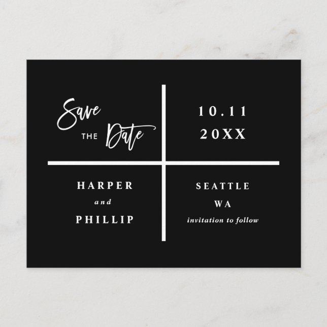 Simple Black Photo Save the Date Postcard (Front)