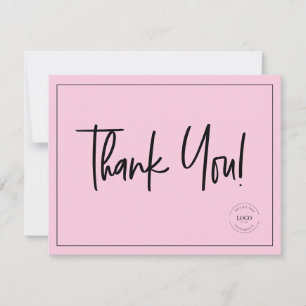 Simple Black Pink Company Logo Social Thank You Card