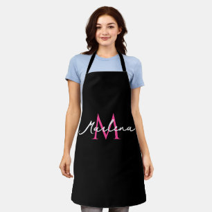 Simple Black Pink Initial Modern Monogrammed Apron