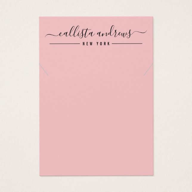 Simple Black Pink Script Necklace Display Card (Front)