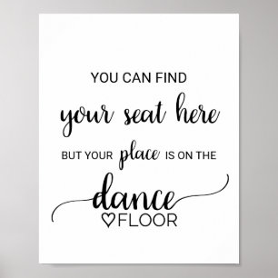 Simple Black Place Card Dance Floor Sign