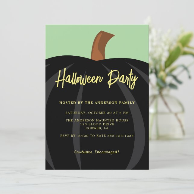 Simple Black Pumpkin Halloween Costume Party Invitation (Standing Front)