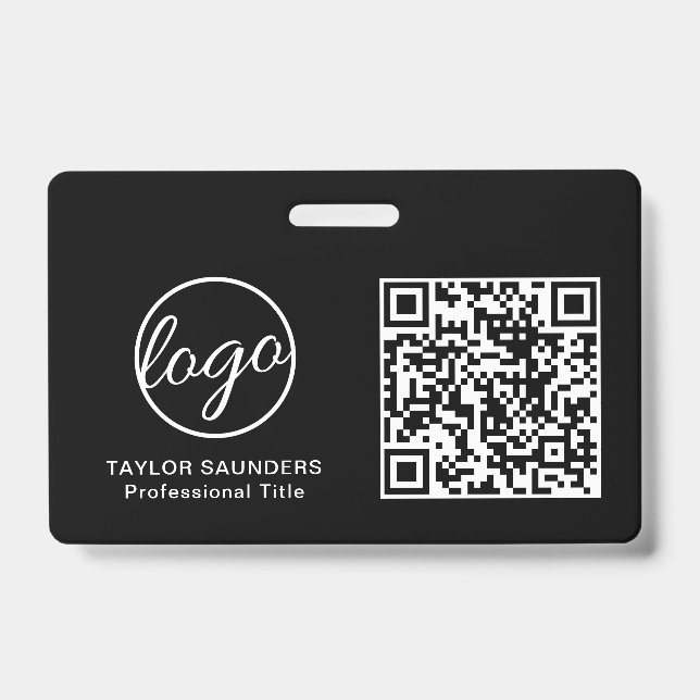 Simple Black QR Code Employee ID Badge (Front)