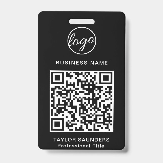 Simple Black QR Code Employee ID Badge (Front)