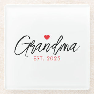 Simple Black & Red Typography New Grandma Glass Coaster
