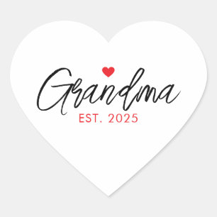 Simple Black & Red Typography New Grandma Heart Sticker