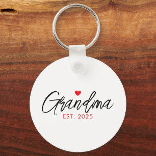 Simple Black & Red Typography New Grandma Key Ring