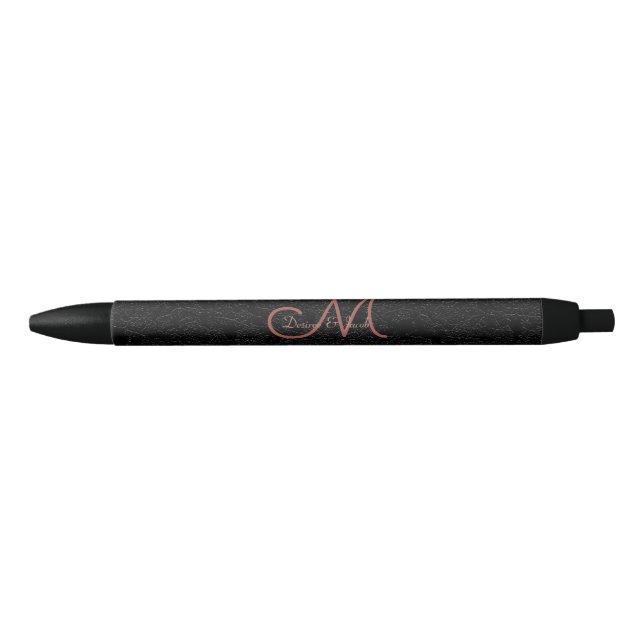 Simple Black Rose Gold Elegant Wedding Monogram  Black Ink Pen (Front)
