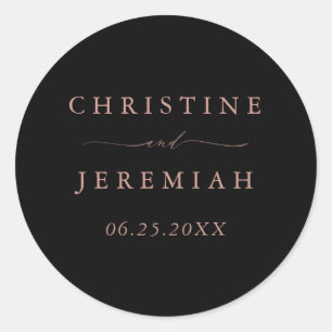 Simple Black Rose Gold Modern Script Wedding Classic Round Sticker
