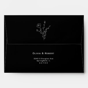 Simple Black Rustic Floral Wedding Envelope