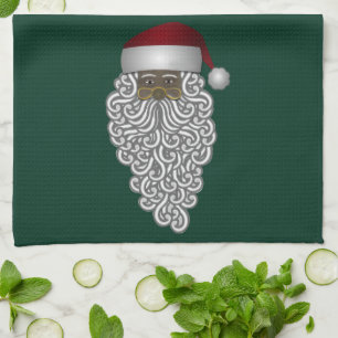 Simple Black Santa Claus Green Christmas Holiday Tea Towel