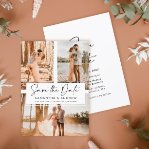 Simple black save the date 3 photo grid collage