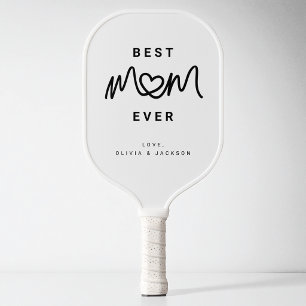 Simple Black Script Heart Modern Best Mum Ever Pickleball Paddle