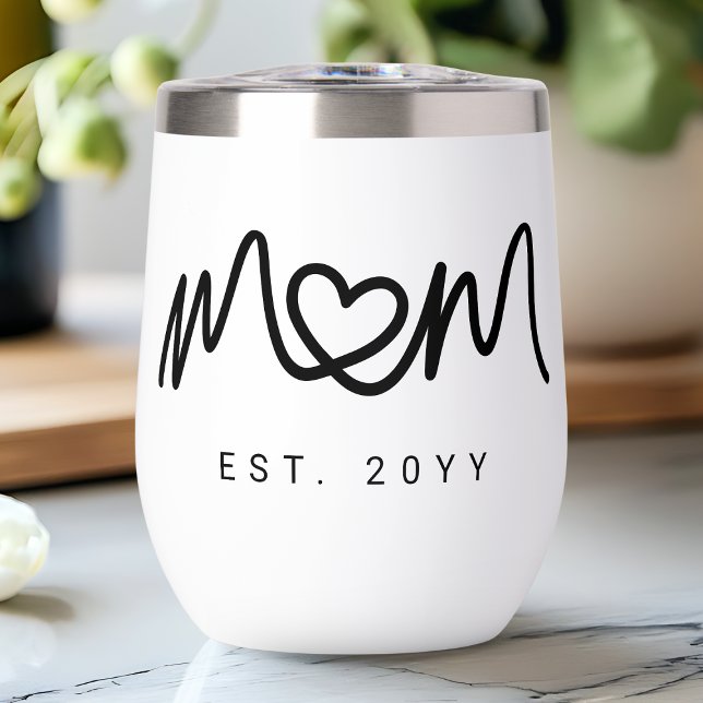 Simple Black Script Heart Mother Mum Established (Simple Black Script Heart Mother Mom Established Thermal Wine Tumbler)