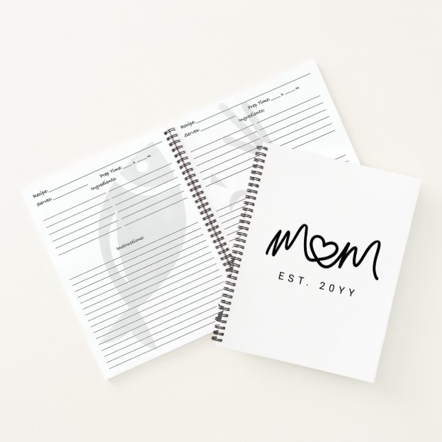 Simple Black Script Heart Mum Established Recipe Notebook (Inside)