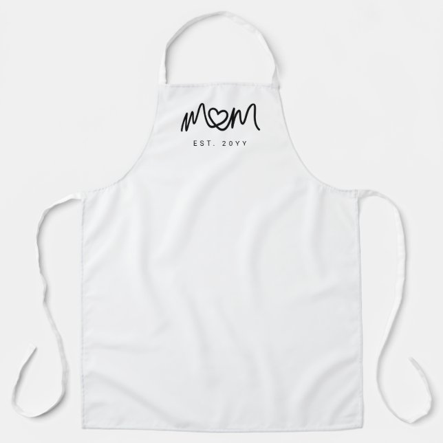 Simple Black Script Heart New Mum Established Apron (Front)