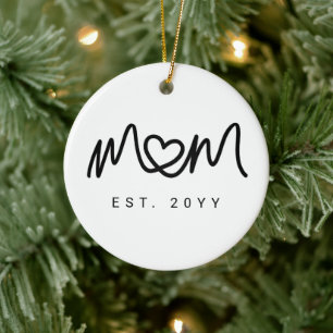 Simple Black Script Heart New Mum Established Ceramic Ornament