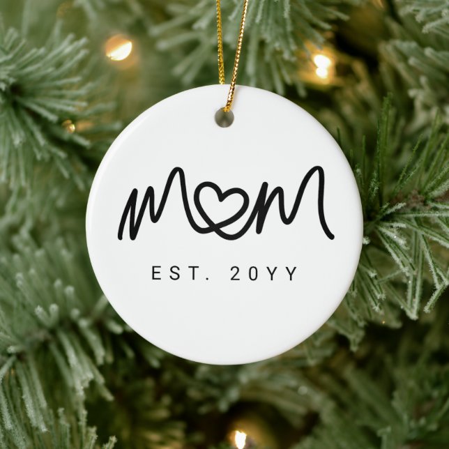 Simple Black Script Heart New Mum Established Ceramic Ornament (Tree)