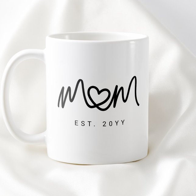Simple Black Script Heart New Mum Established Est Coffee Mug (Simple Black Script Heart New Mom Established Est Coffee Mug)
