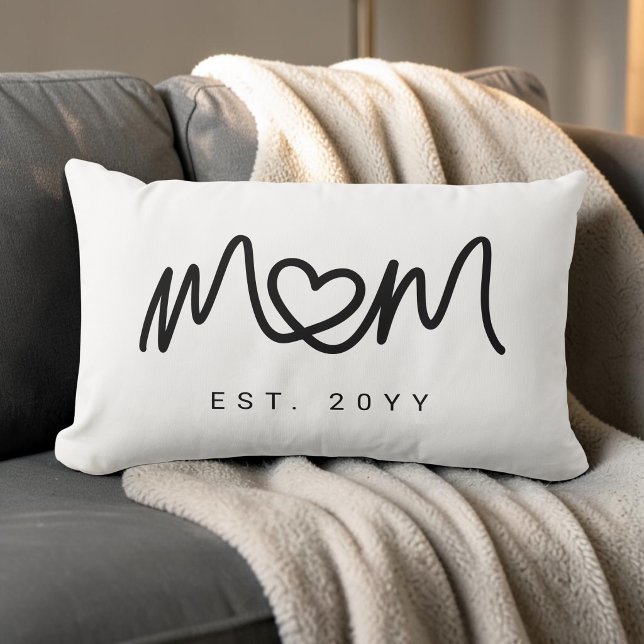 Simple Black Script Heart Unique Mum Established Lumbar Cushion (Simple Black Script Heart Unique Mom Established Lumbar Pillow)