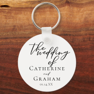 Simple Black Script Modern Formal Wedding Key Ring
