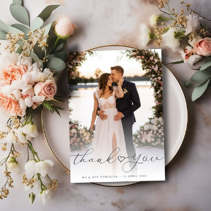 simple black script newlyweds wedding photo thank you card