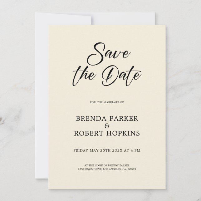 Simple Black Script On Beige Wedding Save The Date Invitation (Front)