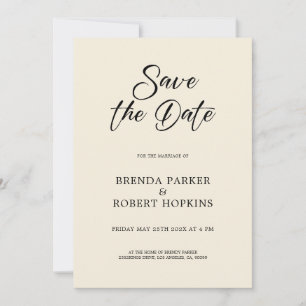 Simple Black Script On Beige Wedding Save The Date Invitation