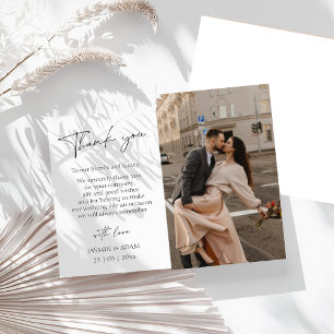 Simple Black Script Photo Wedding Thank You Postcard