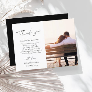 Simple Black Script Photo Wedding Thank You Postcard