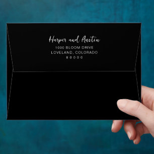 Simple Black Script Wedding Envelope
