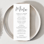 Simple Black Script Wedding Menu<br><div class="desc">Simple wedding menu featuring "Menu" displayed in a black script with a white background. Personalise the black and white wedding menu by adding your names,  wedding date,  and menu information. Designed to coordinate with our Simple Script wedding collection.</div>