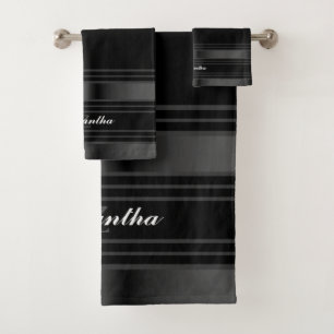 Simple Black, Silver And Grey Lines Bath Towel Set