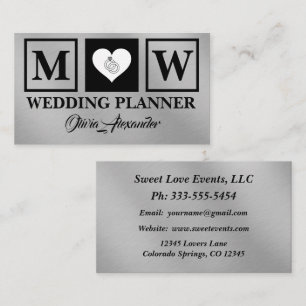 Simple Black Silver Wedding Planner Business Card