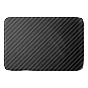 Simple Black & Smoky Black Narrow Diagonal Stripes Bath Mat
