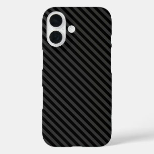 Simple Black & Smoky Black Narrow Diagonal Stripes iPhone 16 Case