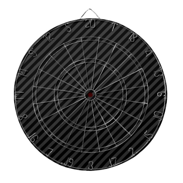 Simple Black & Smoky Black Narrow Diagonal Stripes Dartboard (Front)